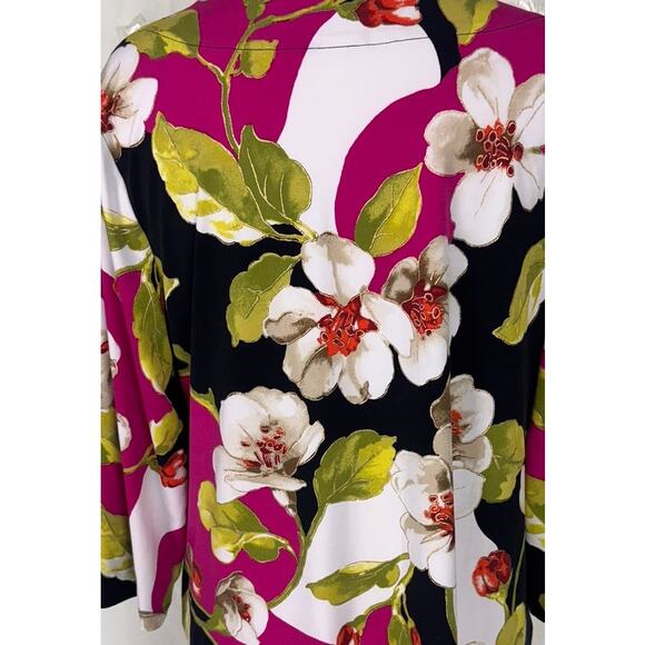 JM Collection Large V Neck Blouse 3/4 Sleeve Polyester Spandex Pink Black Green - Picture 5 of 7